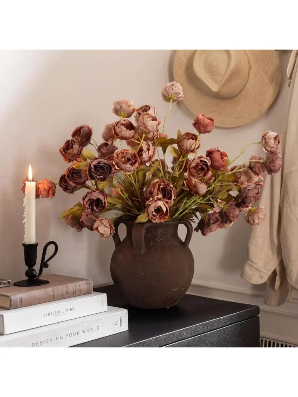 8 Pcs 26'' Fall Artificial Peony Stems - Tan & Light Orange Floral Decor